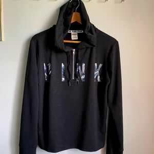 PINK Victoria's Secret Women's Long Sleeve 1/4 Zip Hoodie Tee Black Size Medium‎